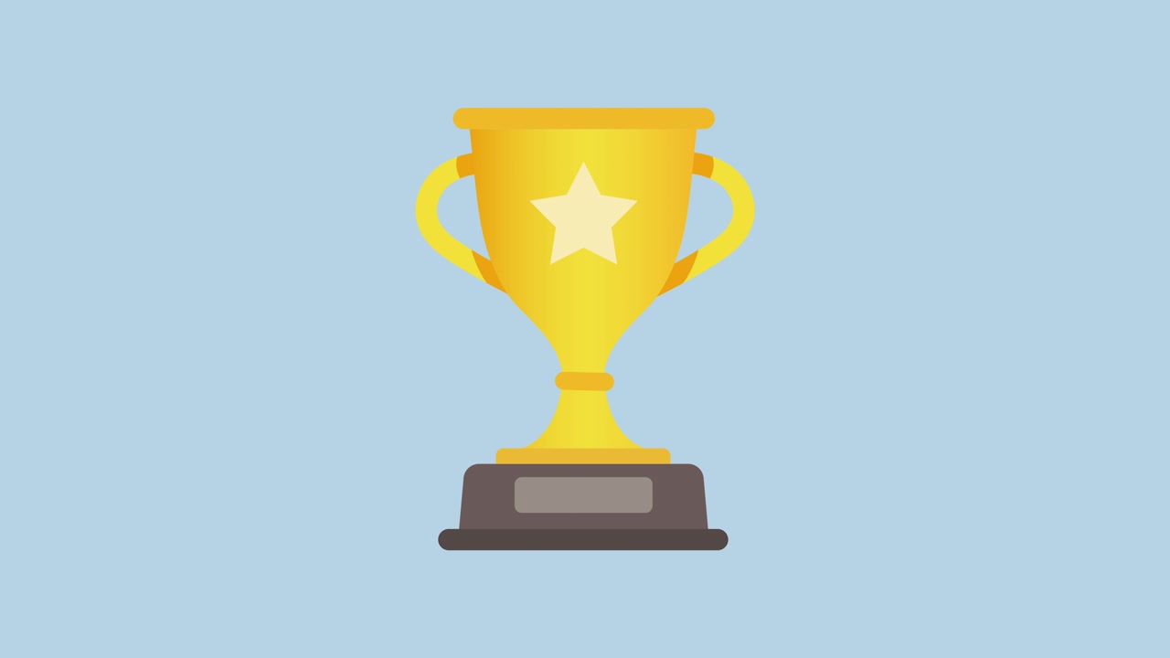 Animated Golden Trophy Cup Appearing on Light Blue Background