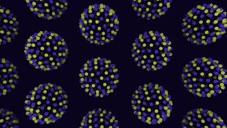 symmetrical blue and yellow dot pattern on black background