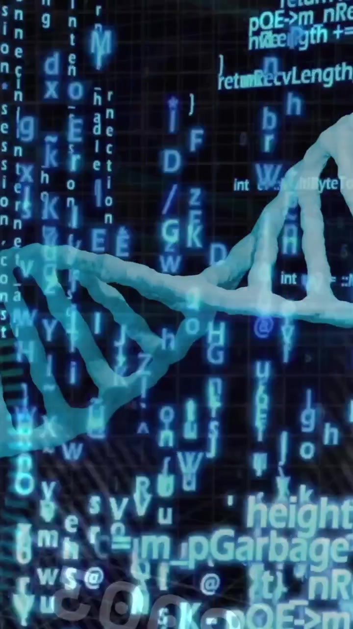 DNA strand and binary coding, scientific data processing animation