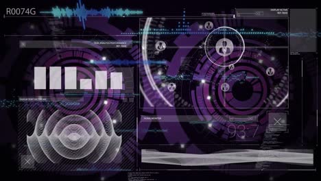 Animación-De-Datos-Con-Iconos-De-Perfil,-Gráfico-Sobre-Procesamiento-De-Hud-En-Interfaz-Digital