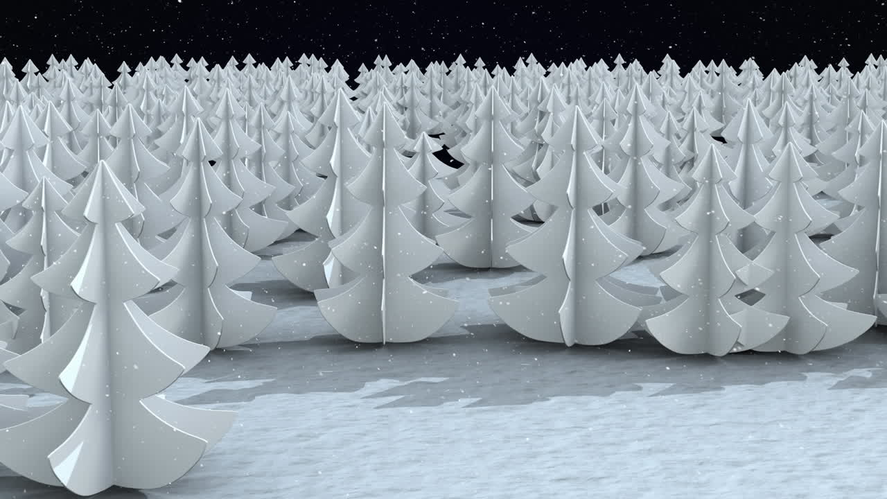 검은 배경에 겨울 풍경에 여러 나무 아이콘을  ⁇ 고 있는 눈