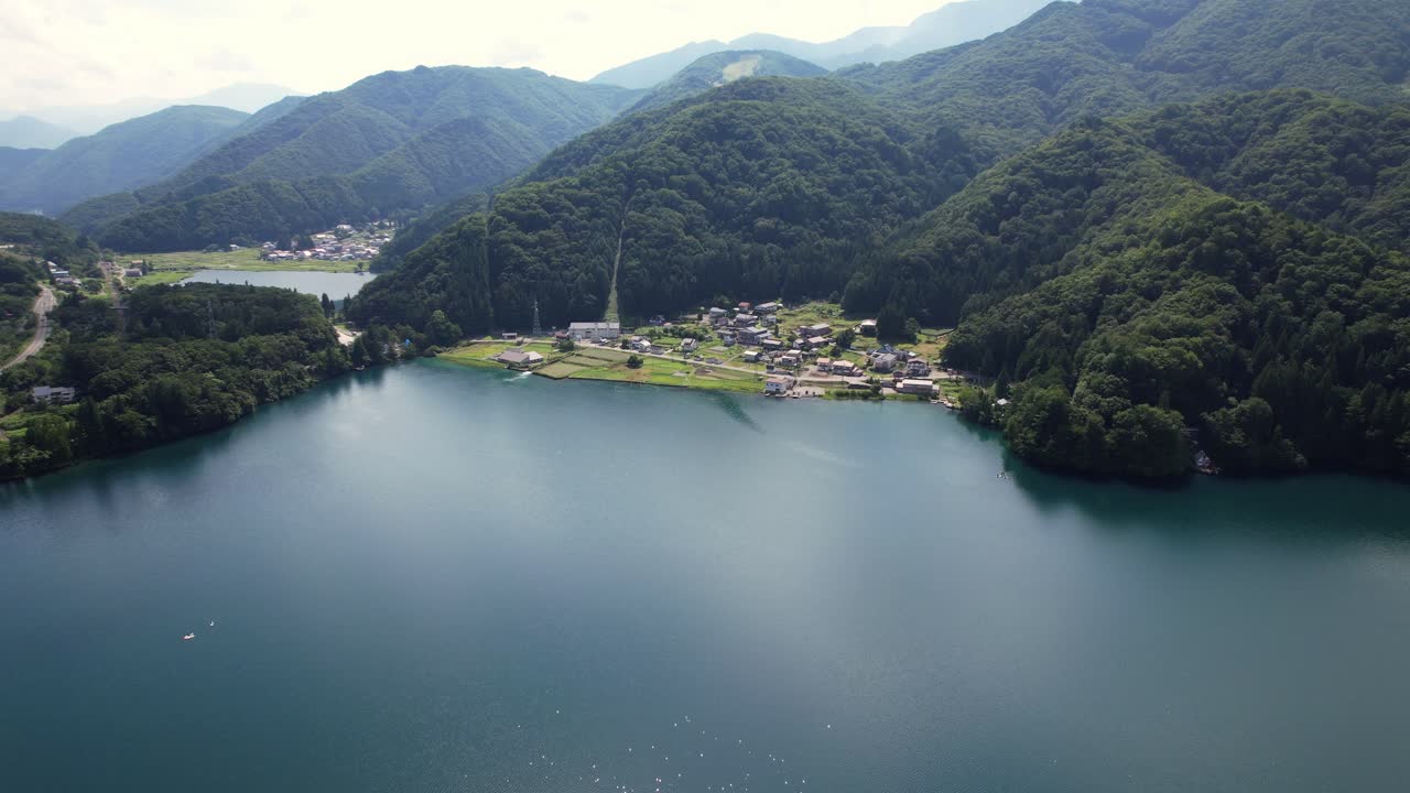 Scenic Lake Landscape with Mountains and Village