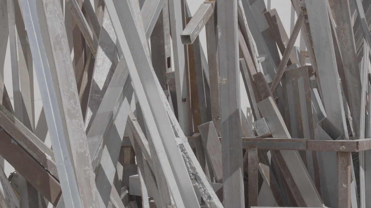 Metal material stacked at construction site