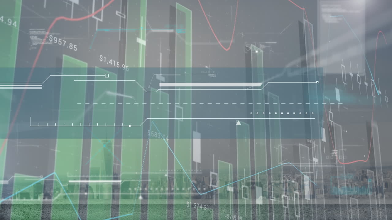 animación del procesamiento de datos estadísticos sobre el paisaje urbano