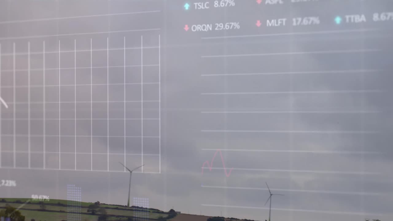 풍력 터빈을 통해 금융 데이터 처리의 애니메이션