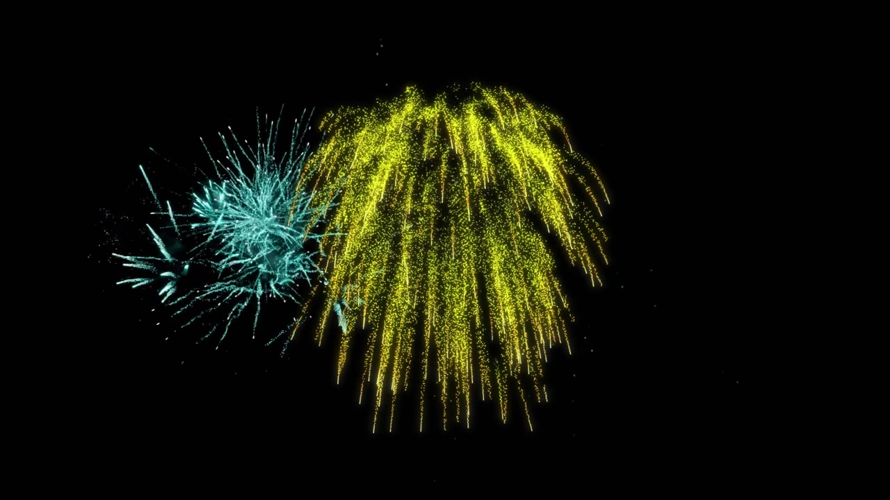 Animation of colourful christmas and new year fireworks exploding in night sky