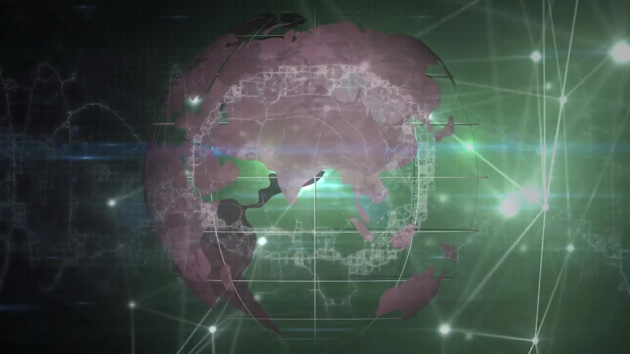 검은색 배경에 있는 데이터 처리 및 지구의 애니메이션