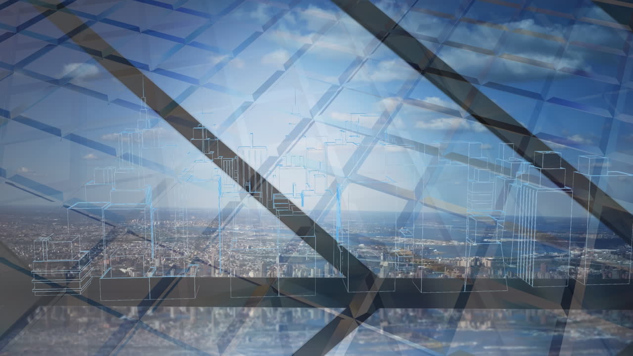 animación de un modelo de ciudad en 3d sobre el paisaje urbano