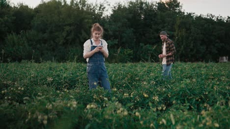 Happy-Farmer-Girl-with-Brown-Curly-Hair-Tasting-Tomatoes-from-the-Garden-at-the-Farm