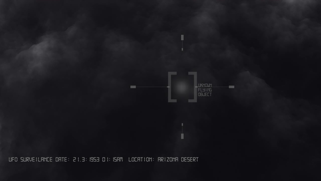A grainy thermal tracking HUD follows a mysterious bright anomaly moving through thick night clouds over the Arizona Desert. Great for paranormal, conspiracy, and sci-fi documentaries.