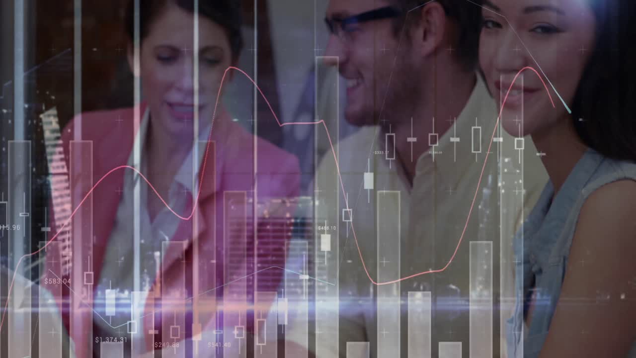 animación de estadísticas y procesamiento de datos financieros sobre empresarios en reuniones