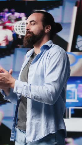 vertical video determined successful guy enjoying digital connection between users
