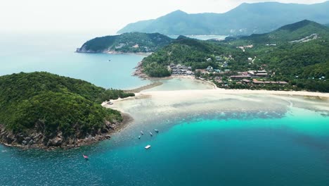 drone Aerial of Ko Pha Ngan or Koh Phangan Island in Gulf of Thailand , Koh Nang Yuan Island white sand beach full moon party travel destination south east asia
