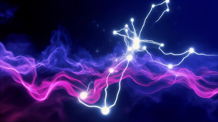 Sfondo animato astratto con fumo viola luminoso e scintille elettriche