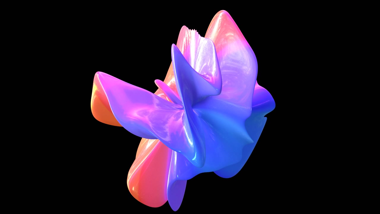 Forma astratta fluida iridescente e vibrante su sfondo nero