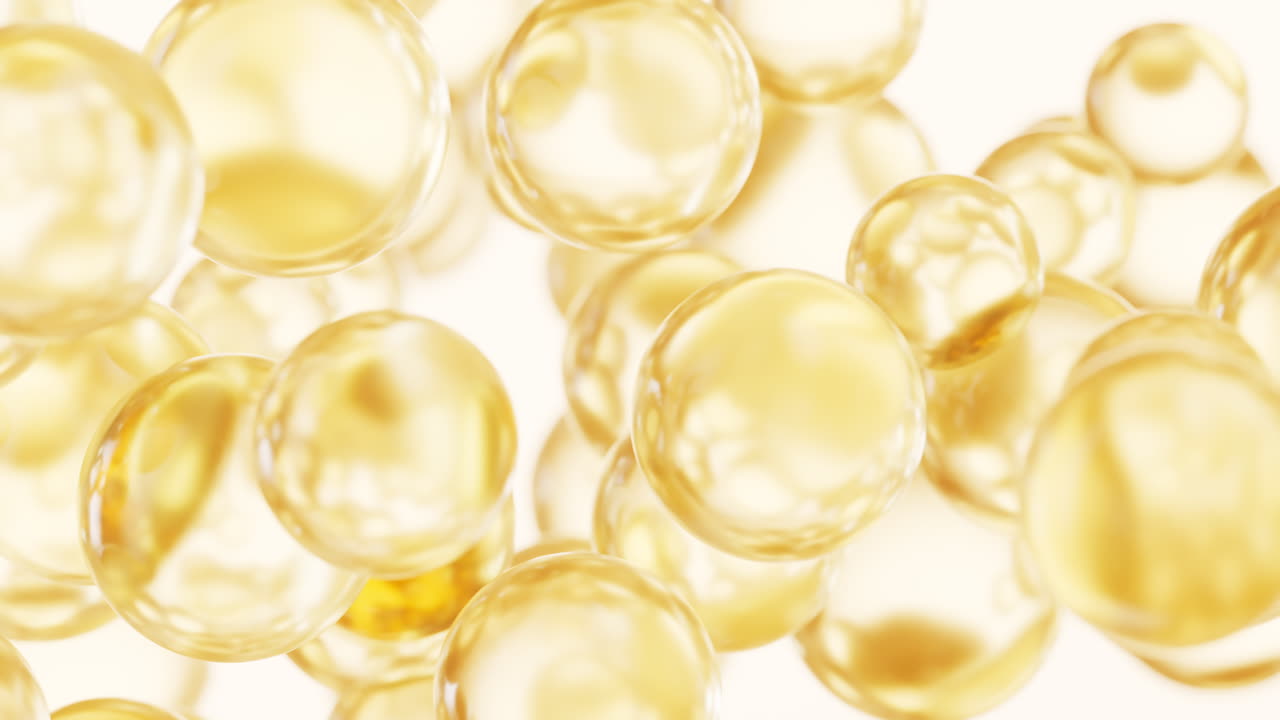황금 액체 기름 거품 배경, 3d 렌더링