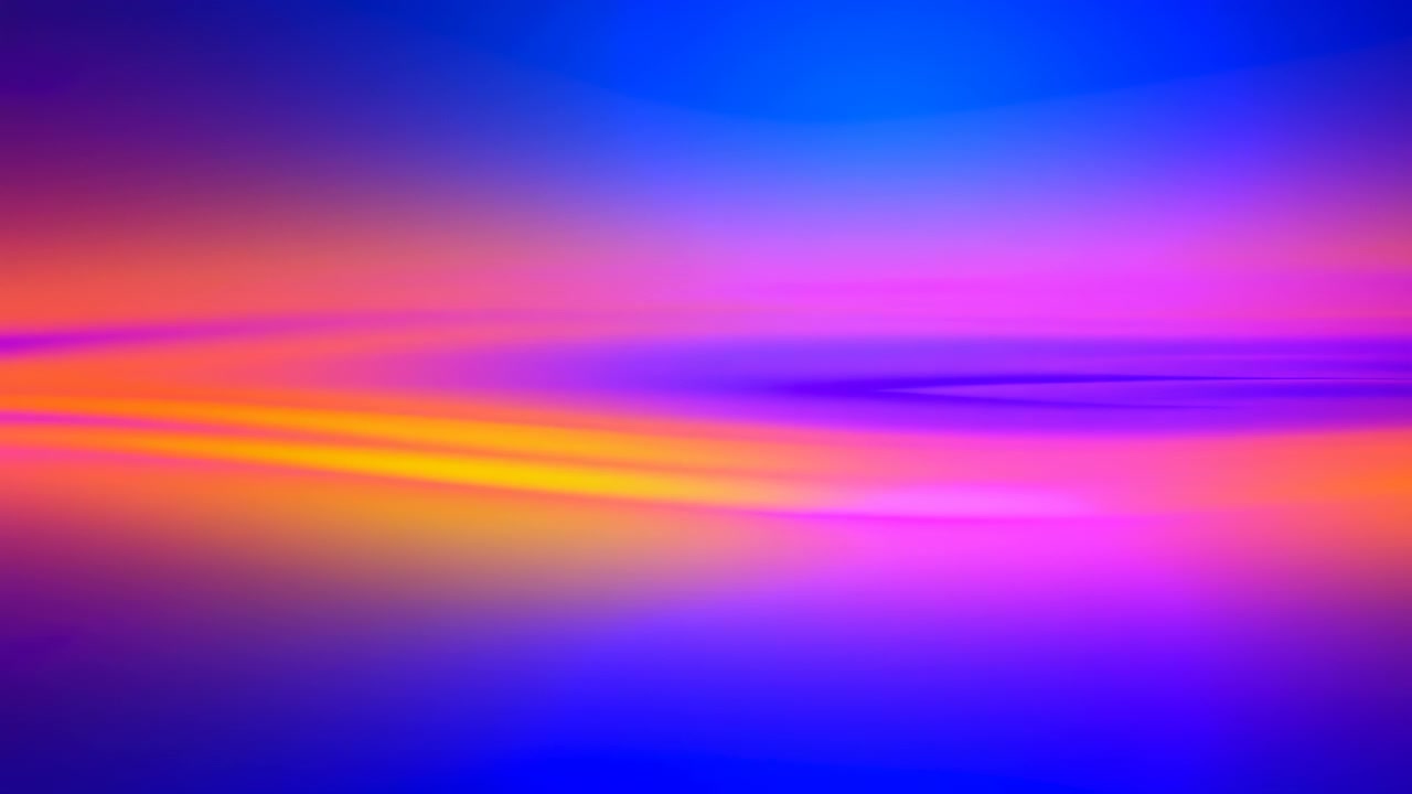 Flowing blurred ribbons of pink, orange, yellow, violet, and blue slide horizontally while soft gradients shift between frames, creating layered wave contours across full composition.