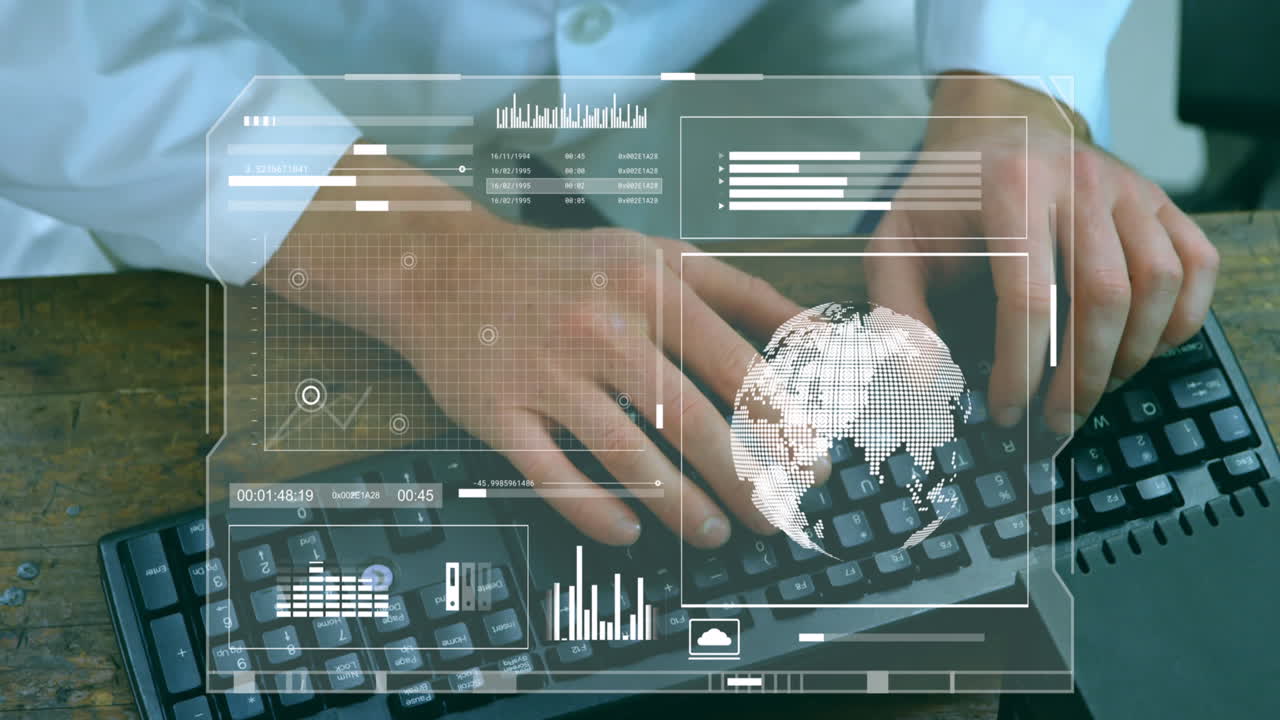 animación del procesamiento de datos financieros sobre empresarios que utilizan computadoras