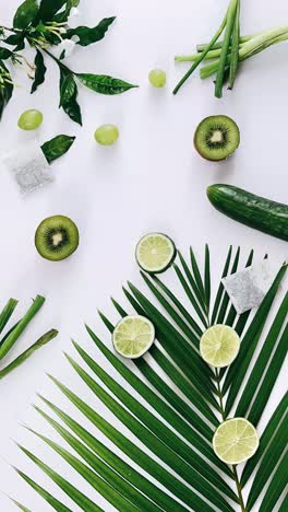 green food arrangement on white background