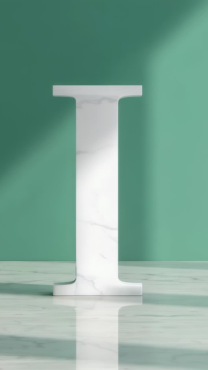 Vertical video: Beam sweeping left across green wall, lighting marble I sculpture, casting shadows