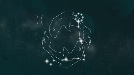 Animation-of-pisces-star-sign-with-glowing-stars