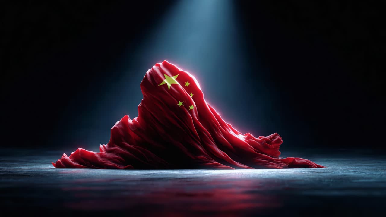 A dramatic representation of a red fabric silhouette, artistically illuminated, featuring an emblematic design that captures the essence of cultural identity and symbolism