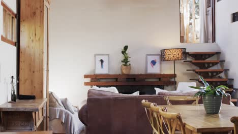 close up of dining room at sunny home, slow motion