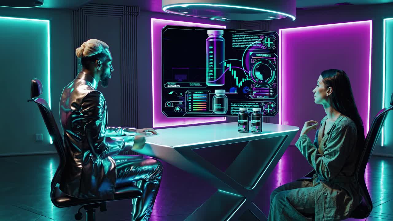 Futuristic Business Meeting on Health Supplements