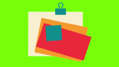 animation of colorful papers and notes on a green screen background