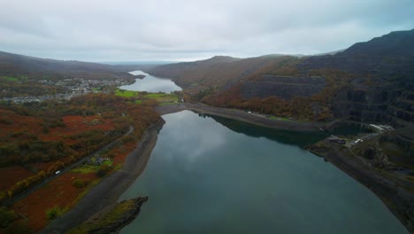 beautiful lake near the dinorwic quarry in wales, uk - aerial