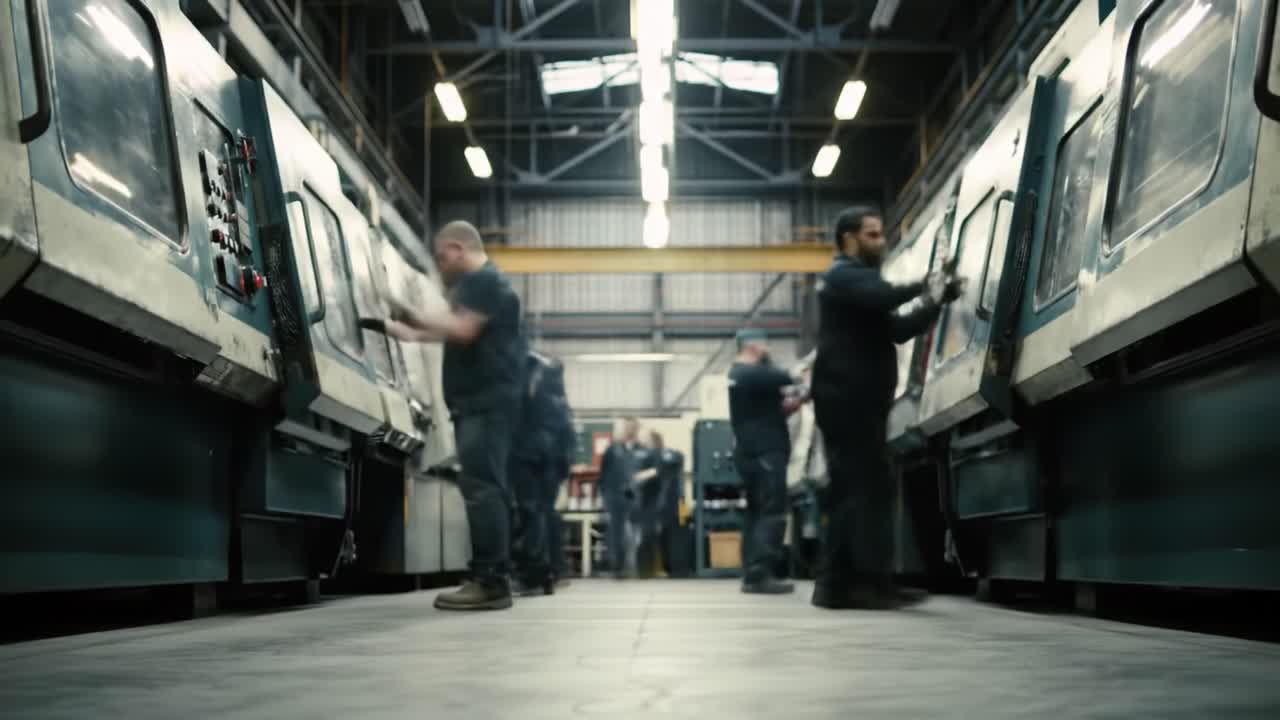 Workers Efficiently Operate Machinery in a Busy Manufacturing Facility, Illustrating the Dynamic Environment of Modern Industrial Practices