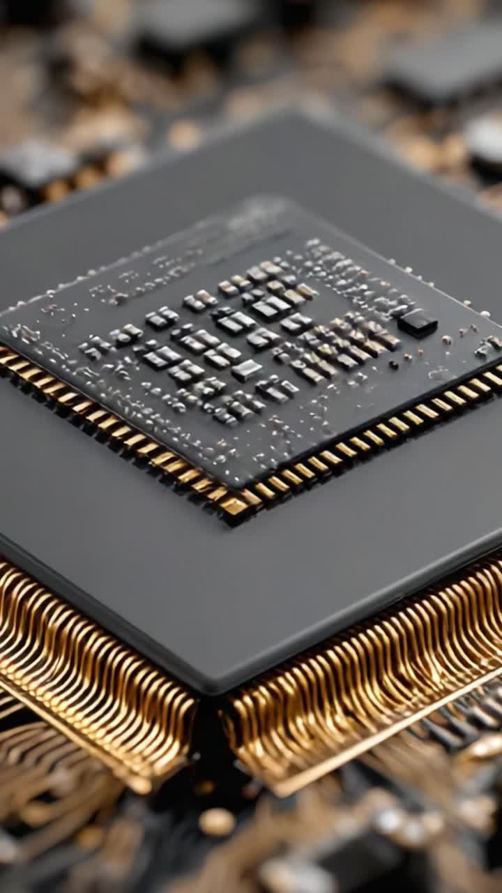 Udforskning af mikroprocessorernes komplekse verden: Et nærbillede af en moderne CPU-chip med detaljerede kredsløb og forbindelsespunkter