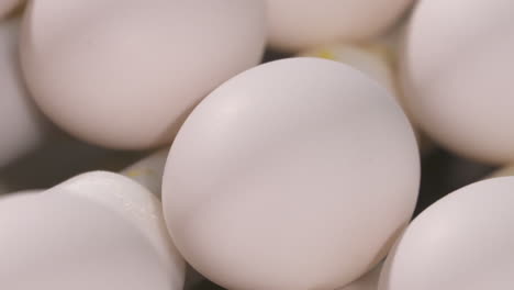 close up of fresh eggs moving along a production line at a poultry farm