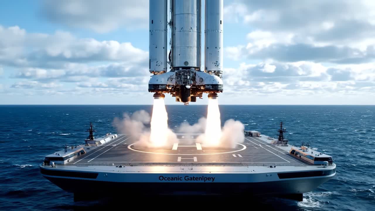 Rocket launch on ocean platform
