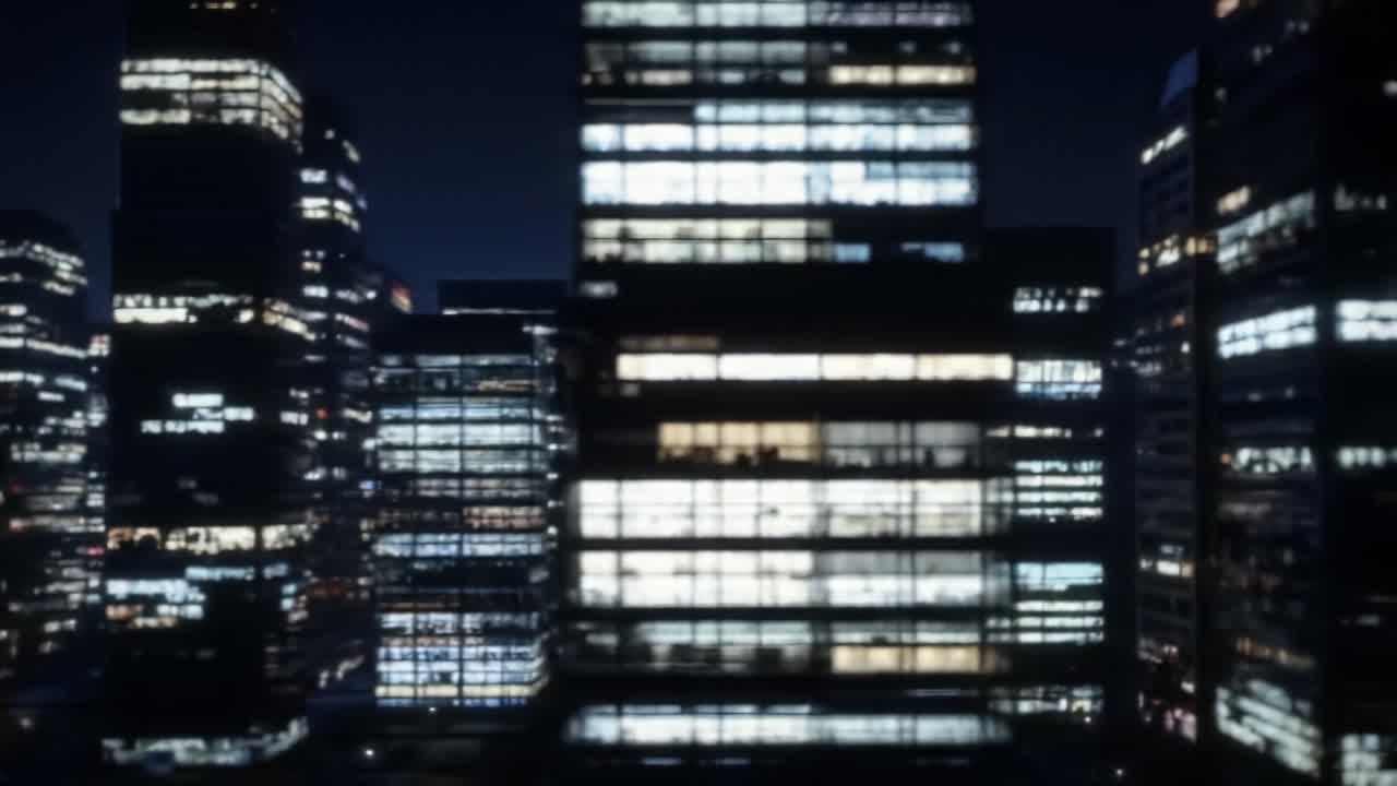 A Stunning Night Skyline of Modern City Buildings Illuminated by Lights, Capturing the Vibrant Urban Life and Architectural Beauty in a Glowing Panorama