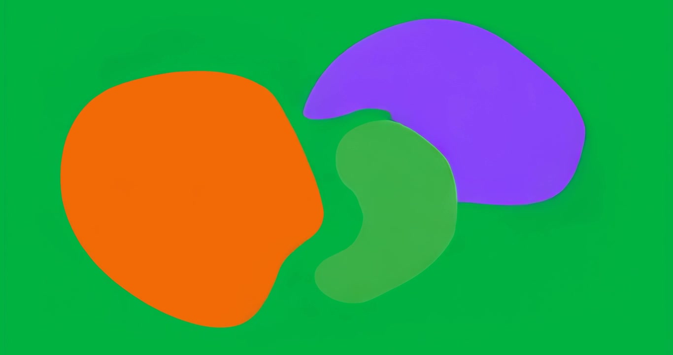 All'inizio, tre macchie colorate che scivolano, si arricciano, si dividono, ritornano e si ripetono in loop su sfondo trasparente.