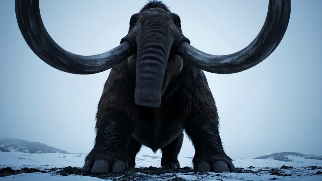 Majestic Woolly Mammoth in a Snowy Landscape