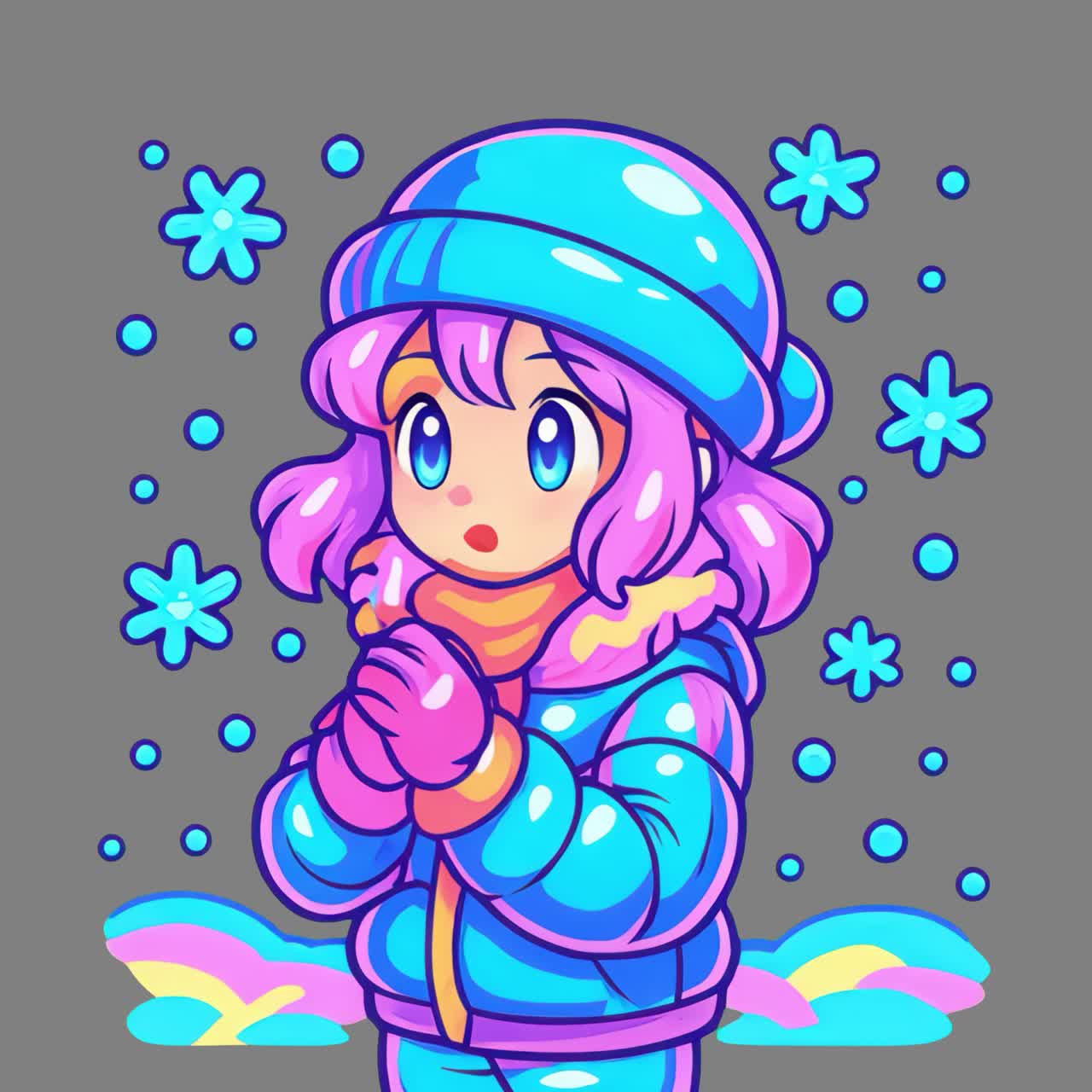 Cute anime character in winter animation, transparent 4K video, green screen