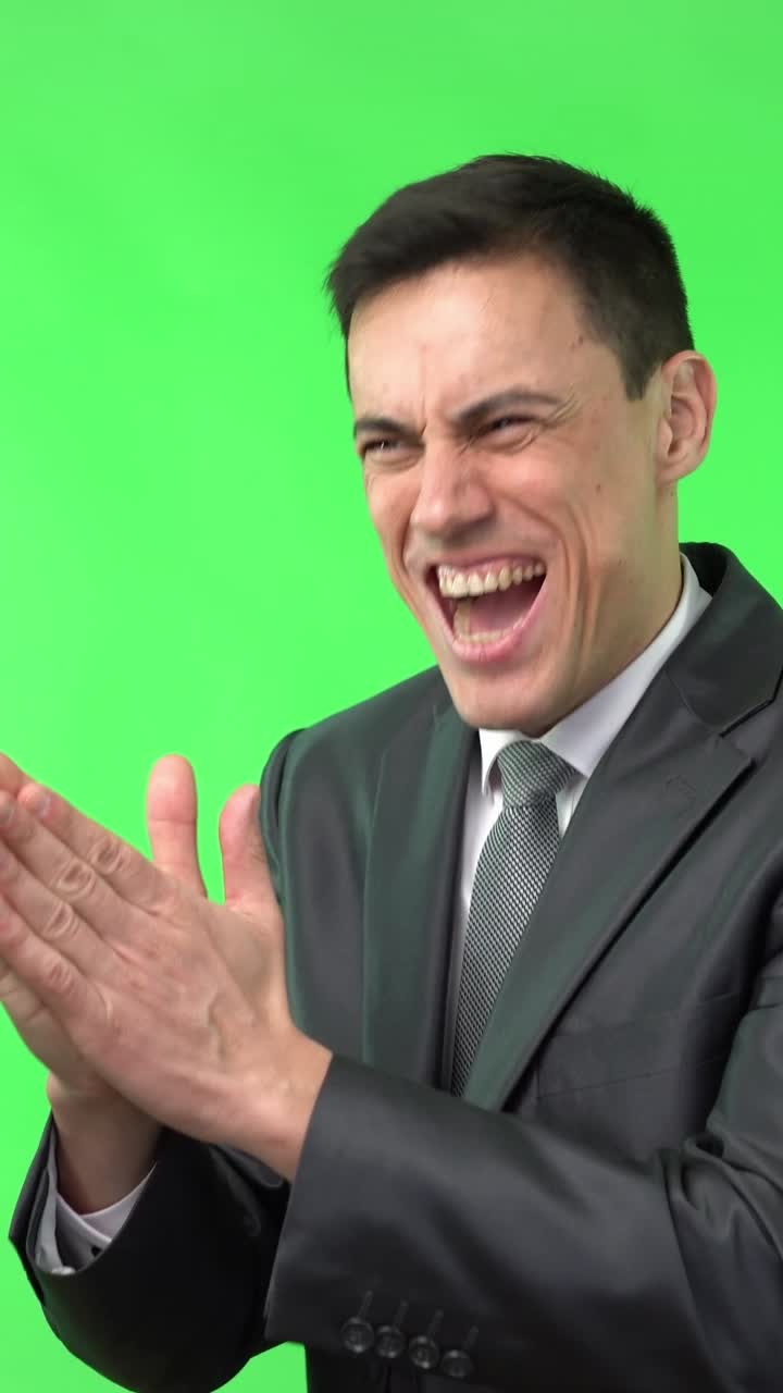 Businessman Clapping and Laughing on Green Screen