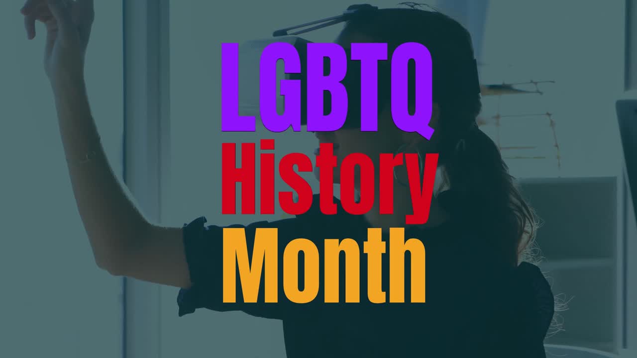 vr 헤드 ⁇ 을 사용하는 백인 여성 위의 디지털 아이콘의 애니메이션