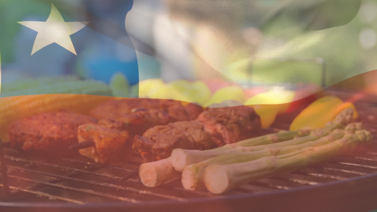 칠레의 발이 그릴 위에 있는 애니메이션