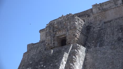 primer plano de la cima de la pirámide del mago en uxmal, yucatán, méxico