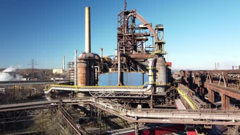 Rusted-Blast-Furnace-Of-Old-Steel-Manufacturing-Plant-In-Trinec,-Czech-Republic