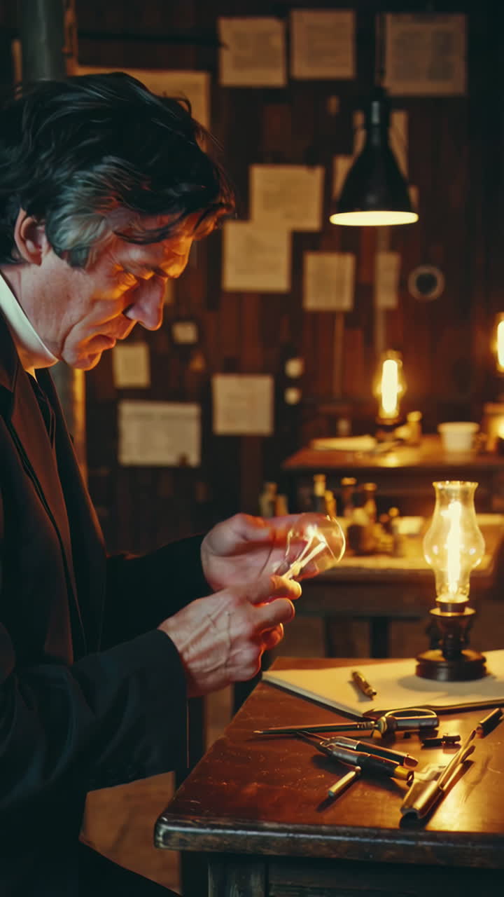 A Scientist Examining a Light Bulb
