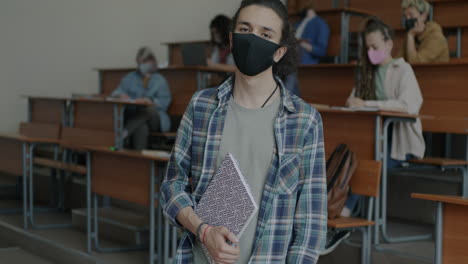 student in classroom wearing face mask