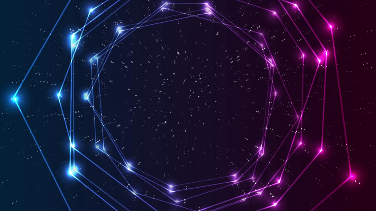 líneas de conexión circulares de neón púrpura azul fondo de movimiento tecnológico