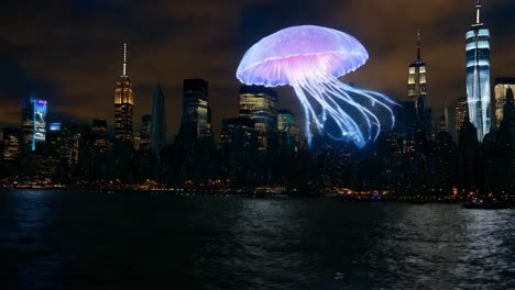 glowing jellyfish over the nyc skyline at night