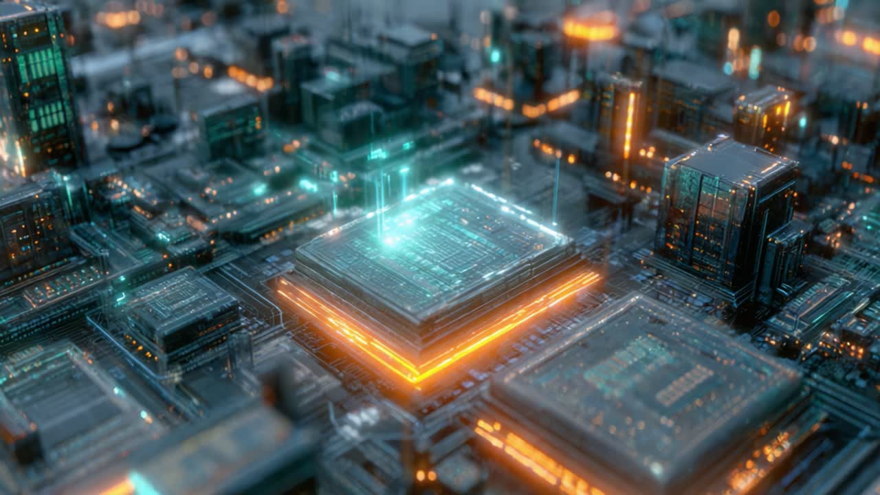 A Stunning Visual Representation of Advanced Technology: Exploring the Intricate Architecture of a Futuristic Computer Circuitry with Lighting Effects