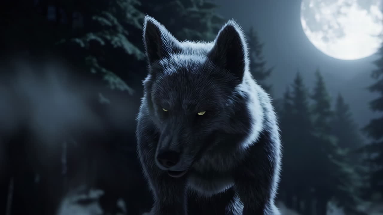 Night Wolf in the Forest