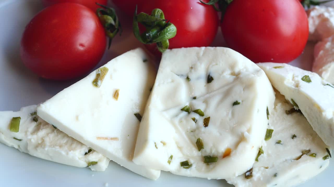 Sliced White Cheese with Cherry Tomatoes